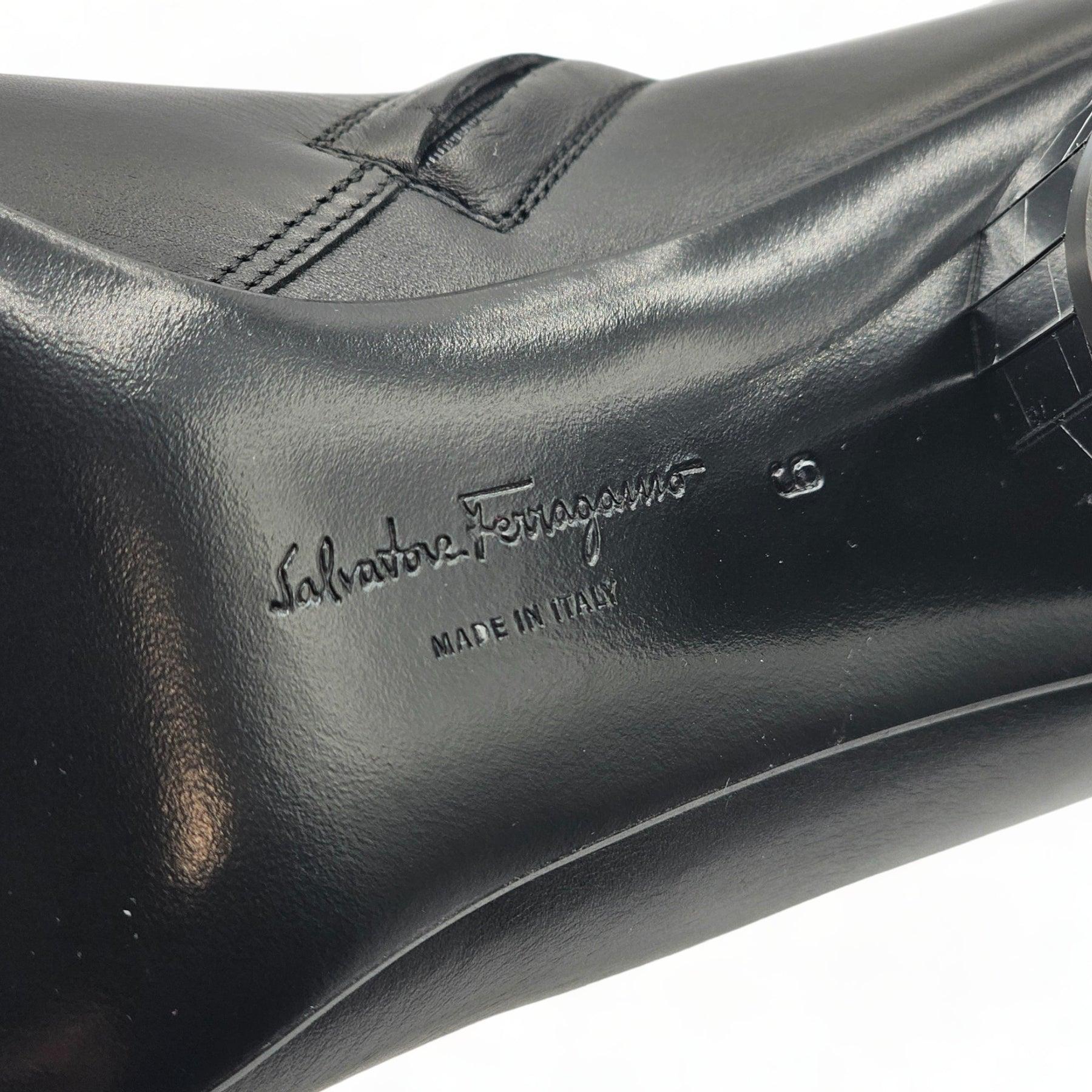 Women's Salvatore Ferragamo Florrie Booties Leather in Black For Sale