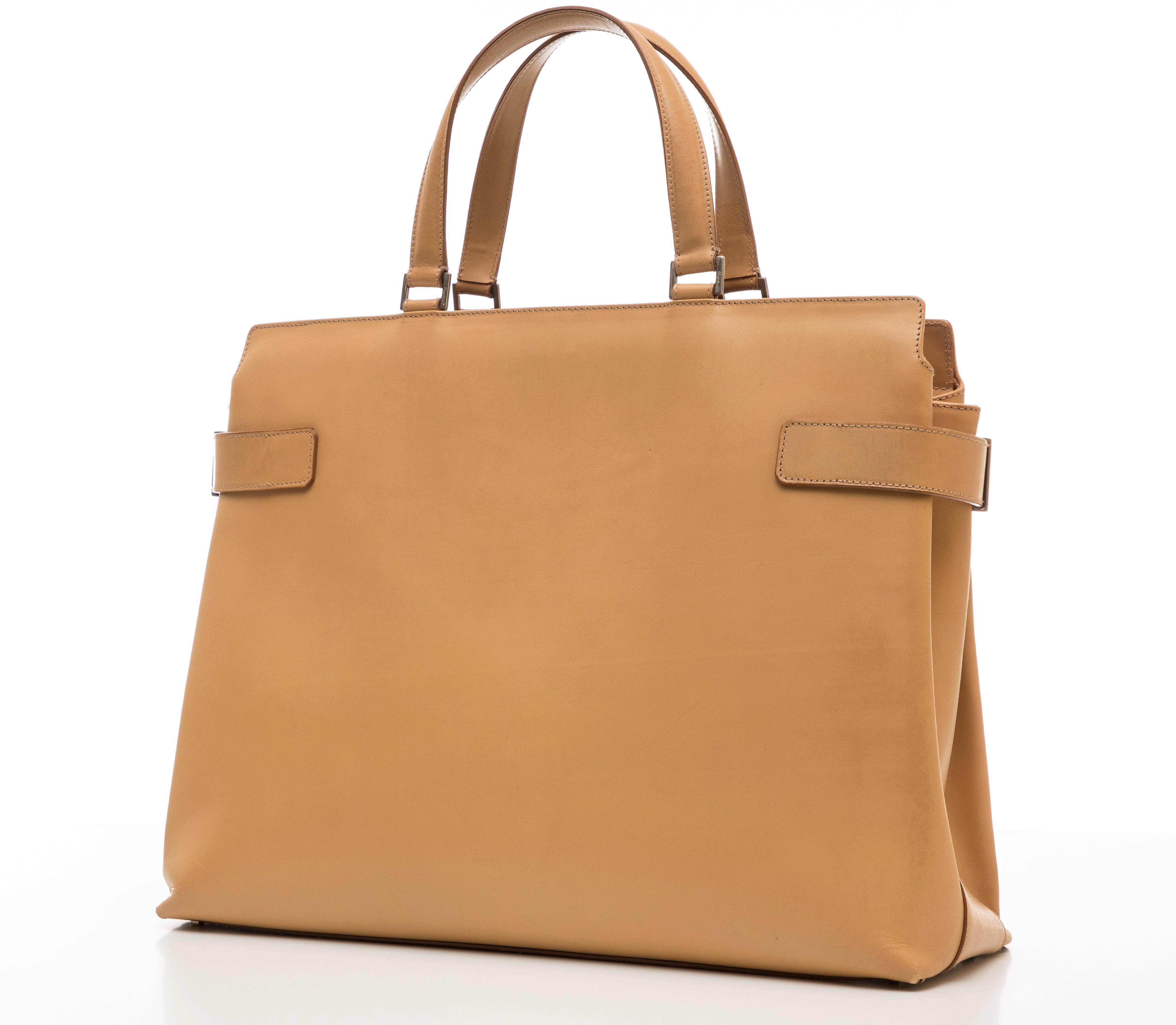 Brown Salvatore Ferragamo Large Butterscotch Leather Top Handle Handbag For Sale