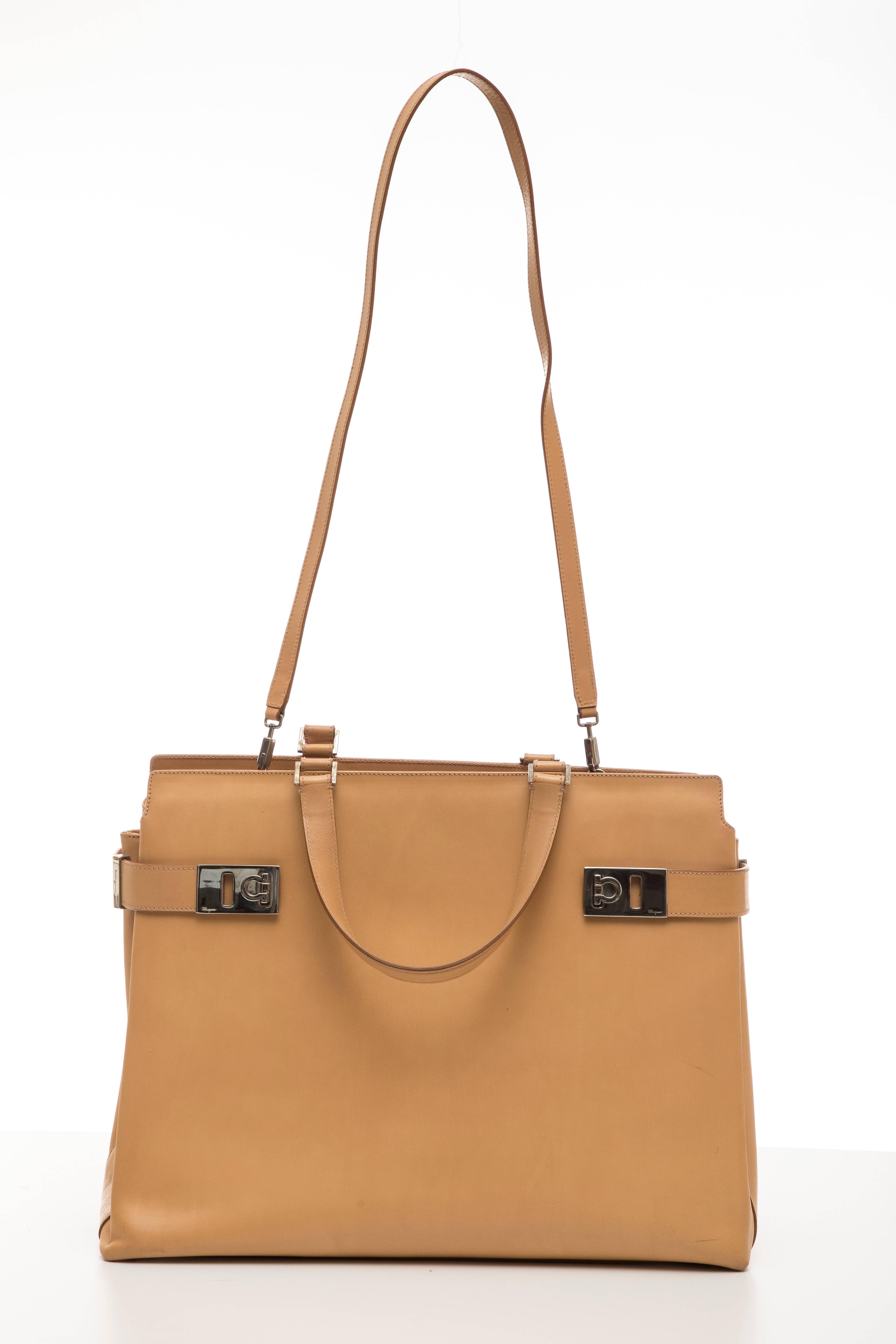 Salvatore Ferragamo Large Butterscotch Leather Top Handle Handbag For Sale 2