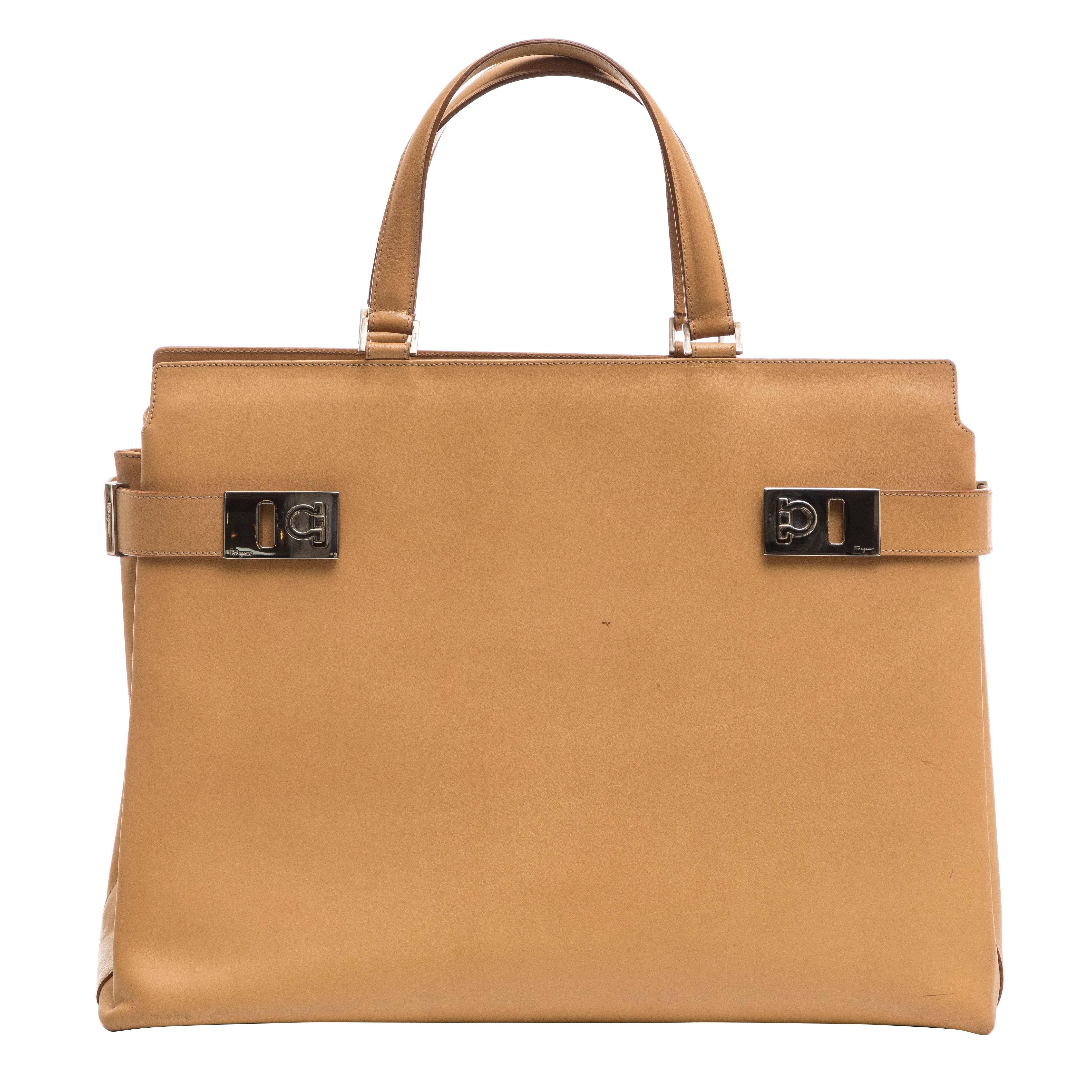 Salvatore Ferragamo Large Butterscotch Leather Top Handle Handbag For Sale