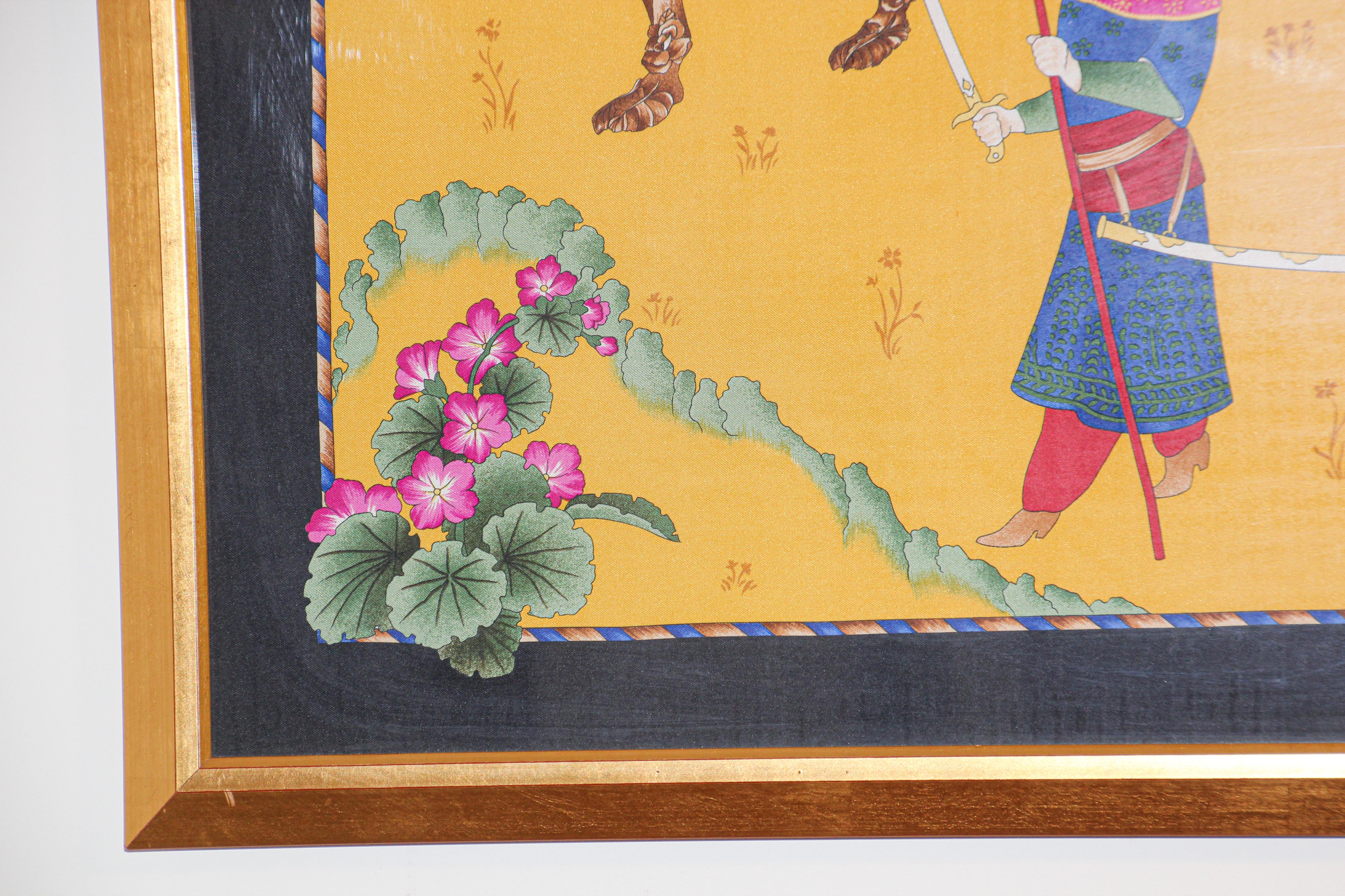 Hand-Crafted Salvatore Ferragamo Framed Silk Scarf Mughal Scene India