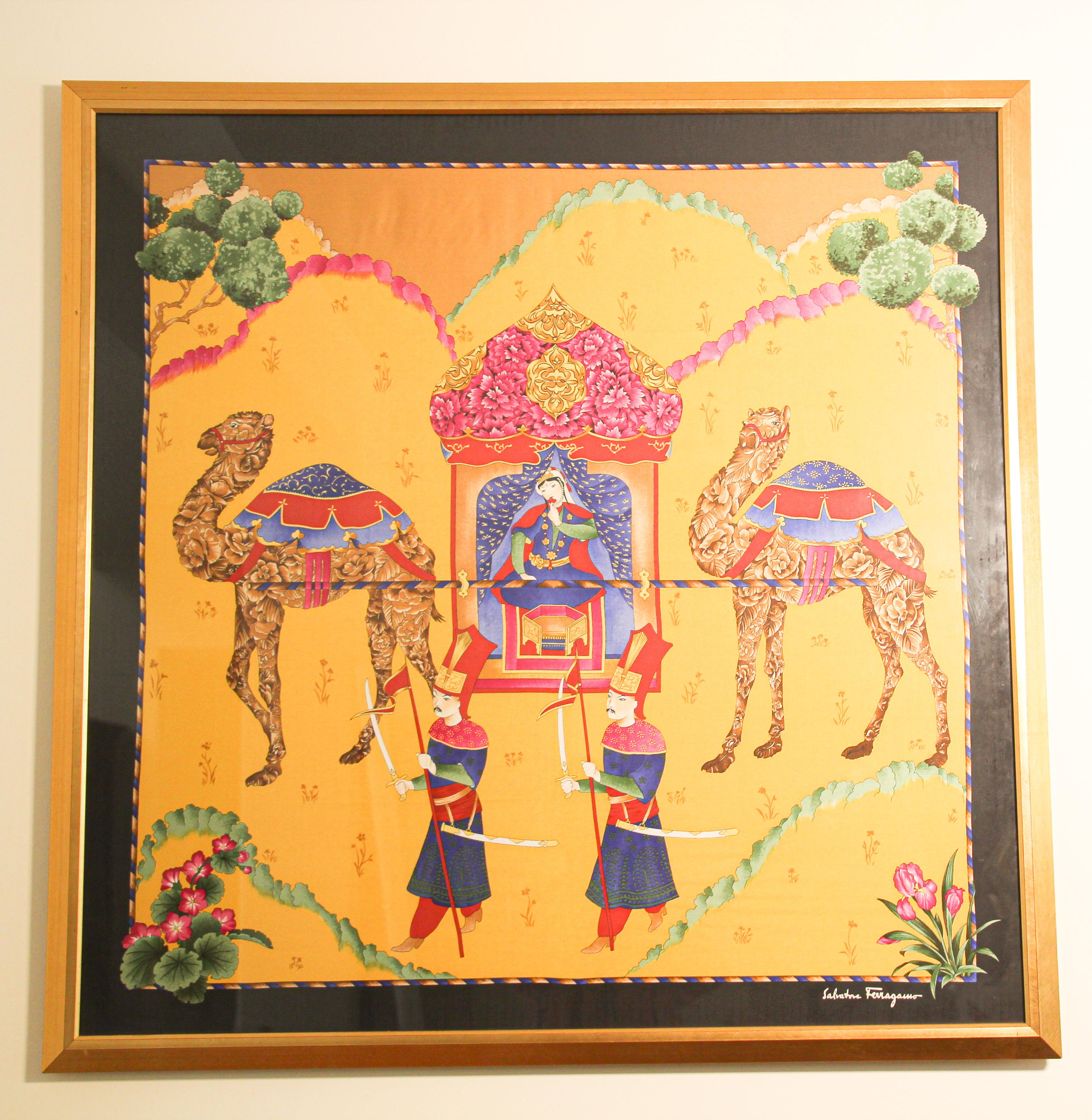 20th Century Salvatore Ferragamo Framed Silk Scarf Mughal Scene India