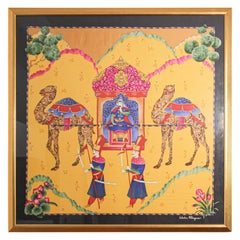 Vintage Salvatore Ferragamo Framed Silk Scarf Mughal Scene India