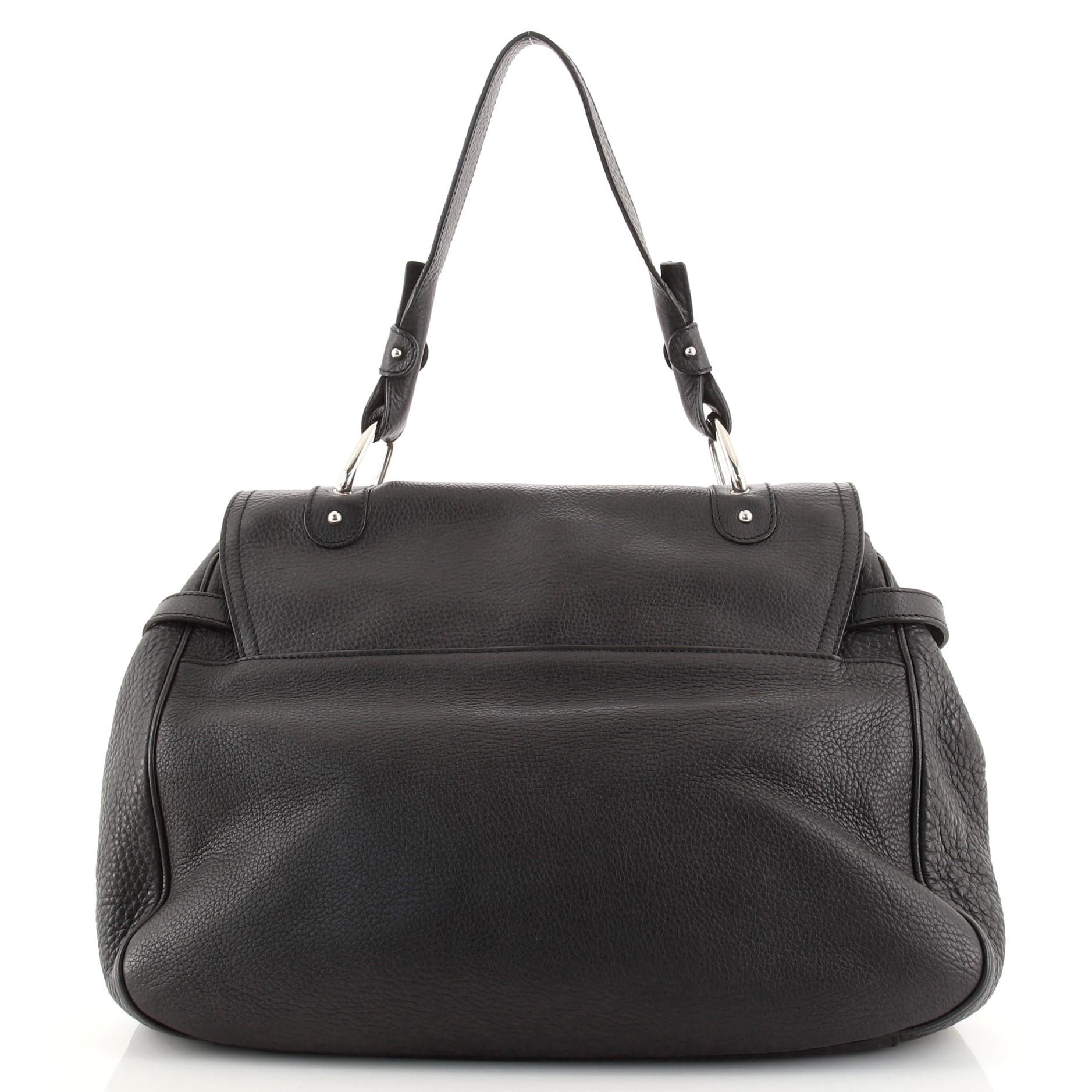 Black Salvatore Ferragamo Front Pocket Shoulder Bag Leather