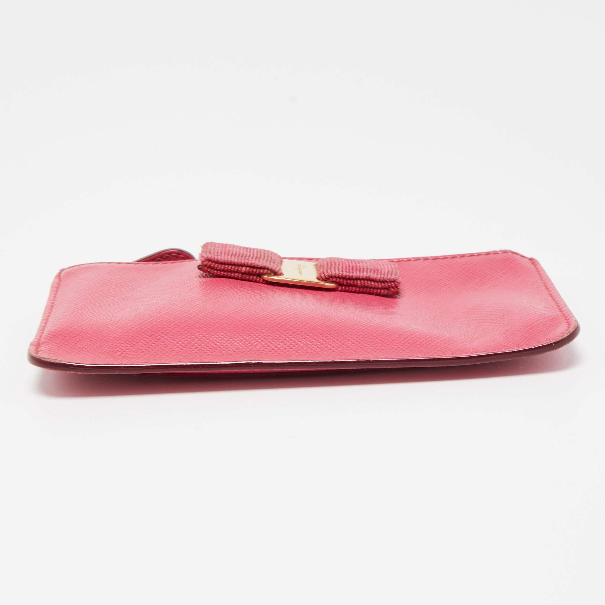 Salvatore Ferragamo Fuchsia Leather Bow Zip Coin Purse For Sale 1