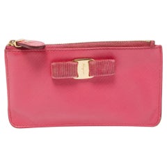 Salvatore Ferragamo Fuchsia Leather Bow Zip Coin Purse
