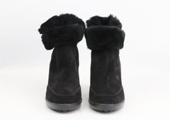 Salvatore Ferragamo Fur Trimmed Suede Wedge Boots EU 38 UK 5 US 8