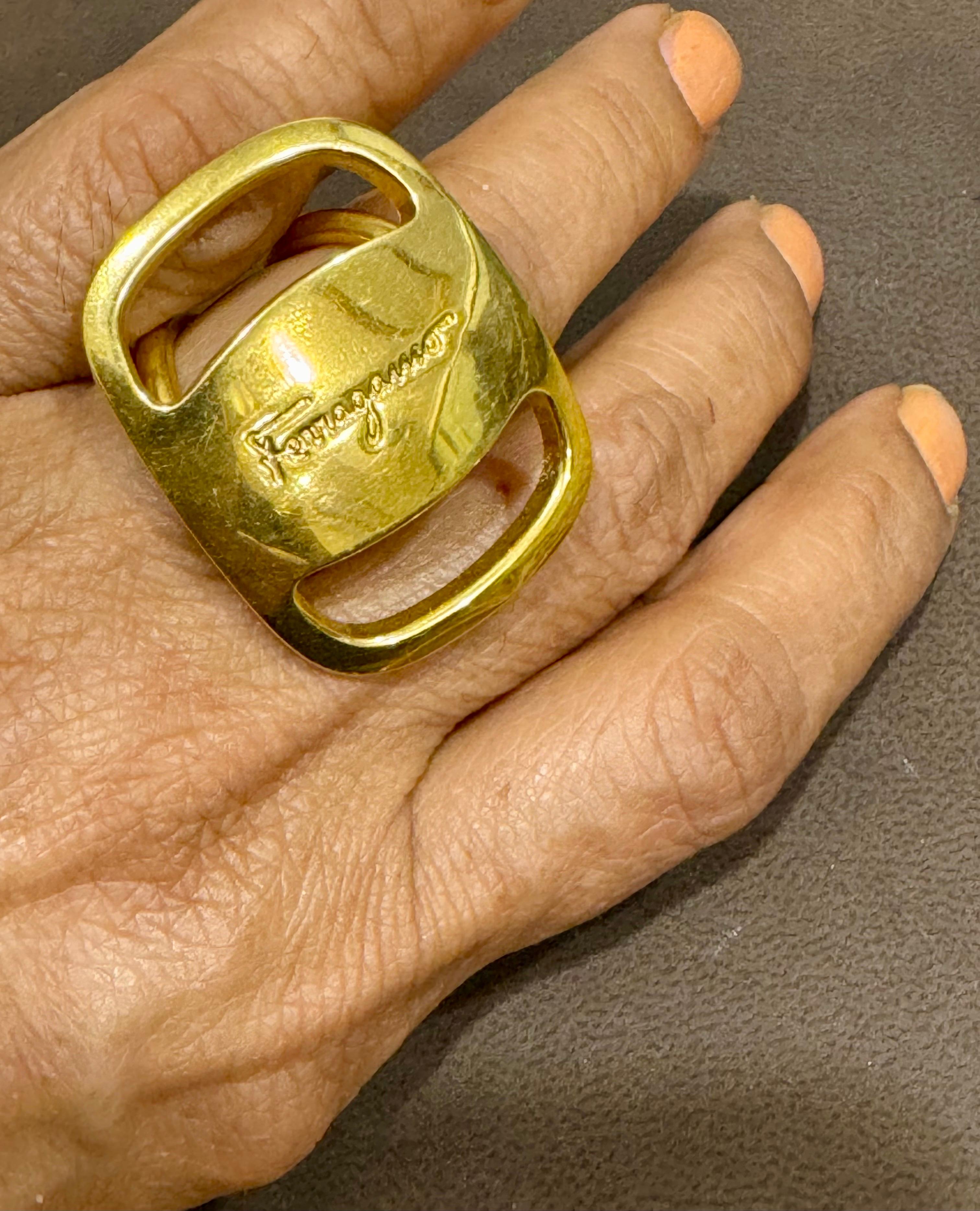 Salvatore Ferragamo Gold Tone authentic scarf ring with designer engraved signature at back 
Scarf Ring
Length 1.5 