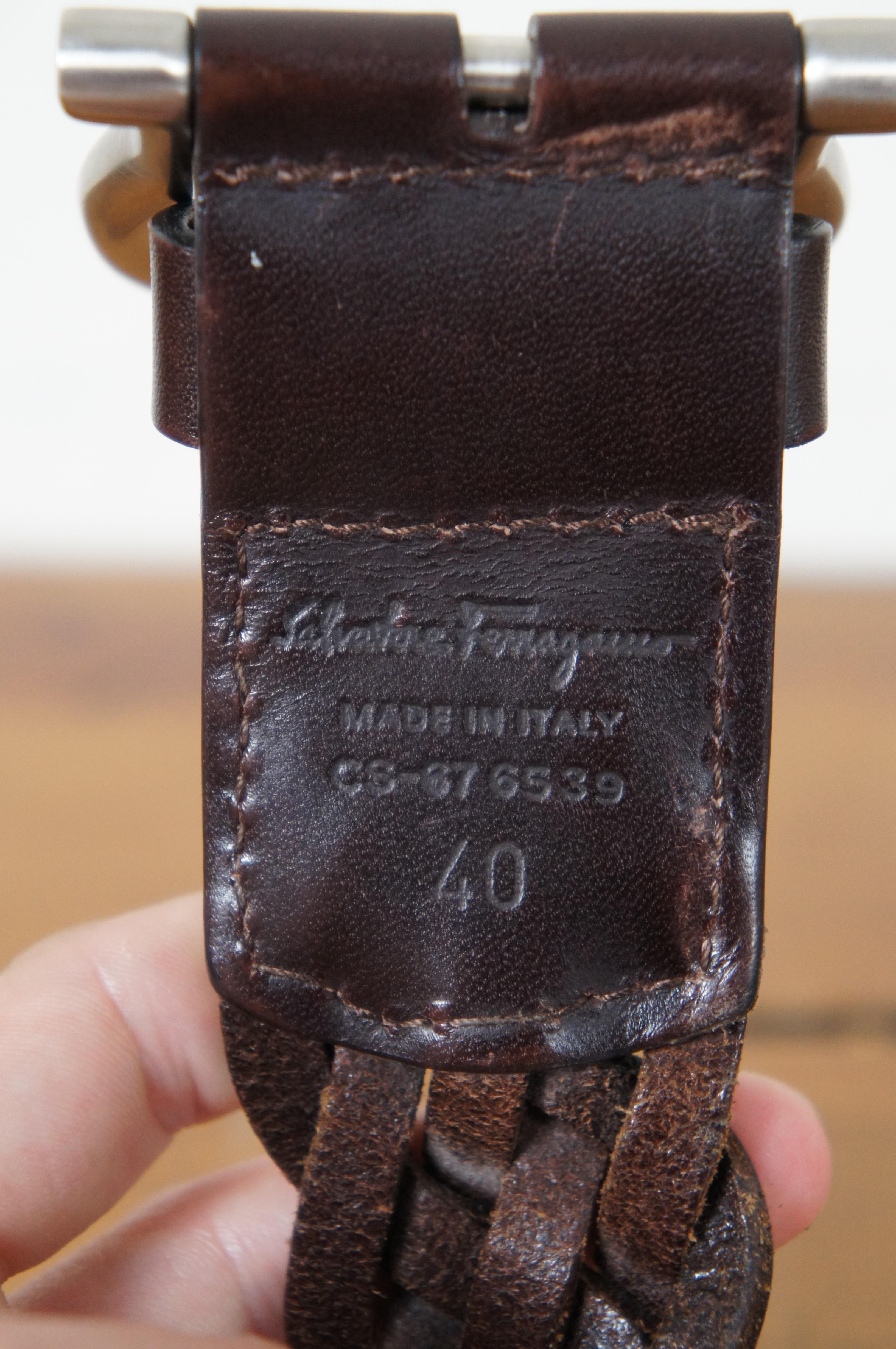 20th Century Salvatore Ferragamo Gancin Fixed Woven Braided Brown Leather Mens Belt 40