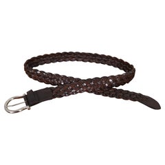 Salvatore Ferragamo Gancin Fixed Woven Braided Brown Leather Mens Belt 40