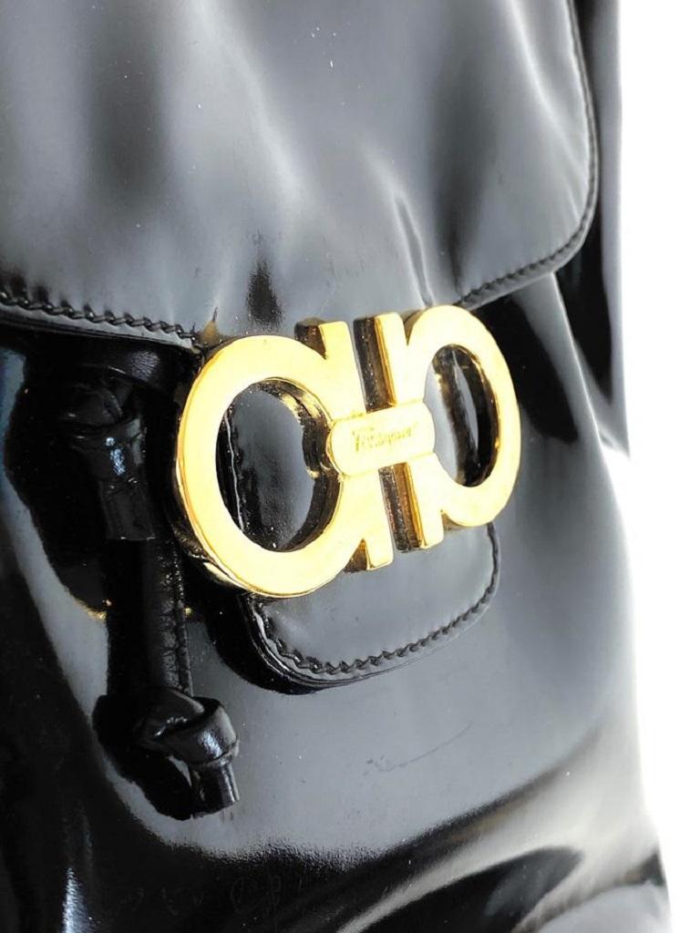 Women's Salvatore Ferragamo Gancini 8m65 Black Patent Leather Backpack For Sale