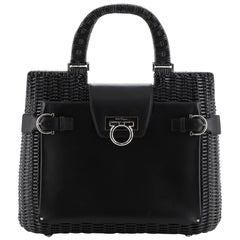 Salvatore Ferragamo Gancini Belted Tote Leather With Wicker Large 