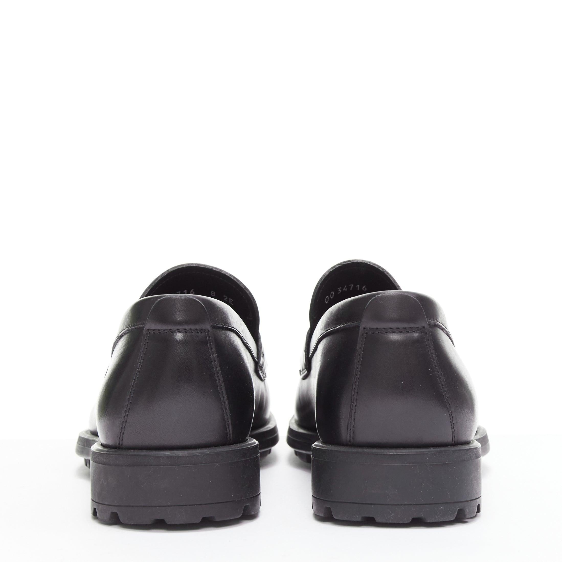 SALVATORE FERRAGAMO Gancini black leather logo buckles lug sole loafer UK8 EU42 For Sale 1