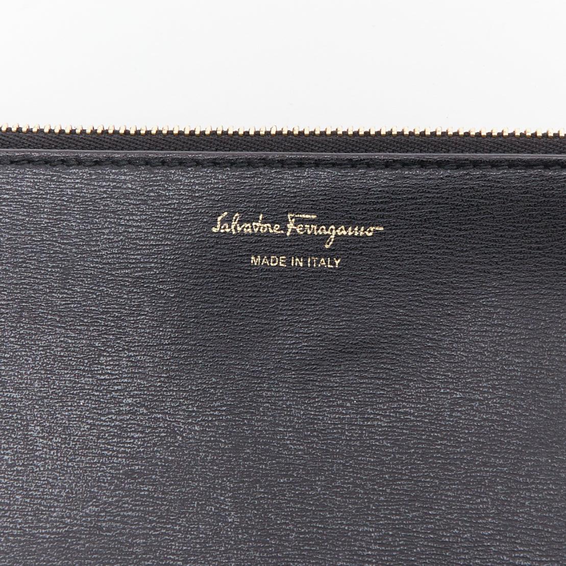 SALVATORE FERRAGAMO Gancini black logo gold metal plate shoulder tote bag 5