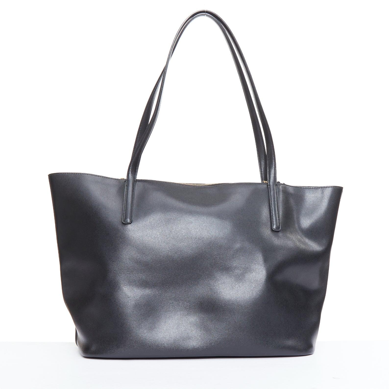 Women's SALVATORE FERRAGAMO Gancini black logo gold metal plate shoulder tote bag