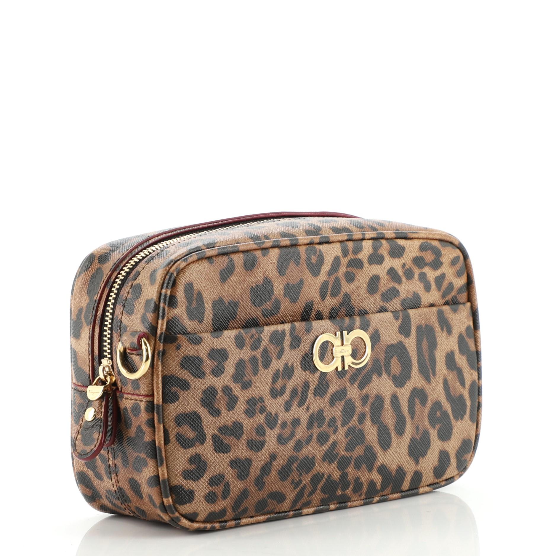 Black Salvatore Ferragamo Gancini Camera Bag Printed Saffiano Leather Small