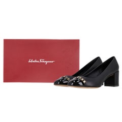 Salvatore Ferragamo Gancini Chain Leather Pumps With Patent Leather Cap Toe