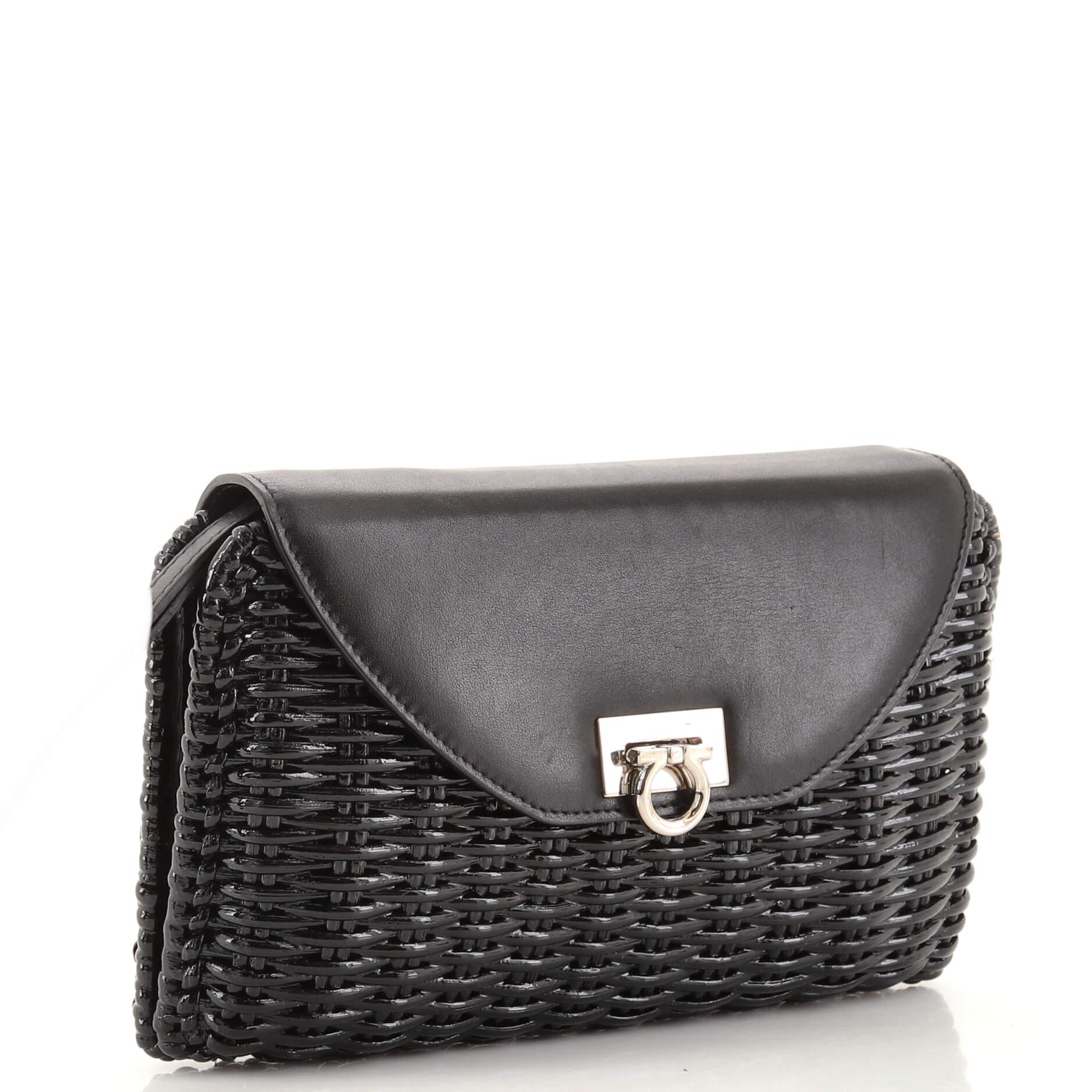 Black Salvatore Ferragamo Gancini Clutch Bag Leather with Wicker