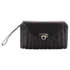 Salvatore Ferragamo Gancini Clutch Bag Leather with Wicker