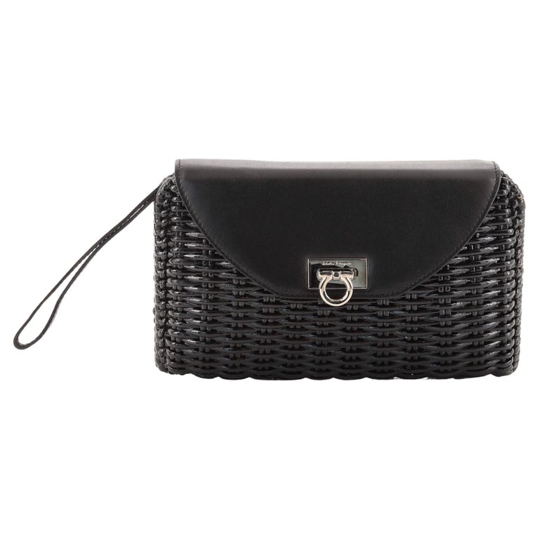 Salvatore Ferragamo Gancini Clutch Bag Leather with Wicker For Sale at  1stDibs
