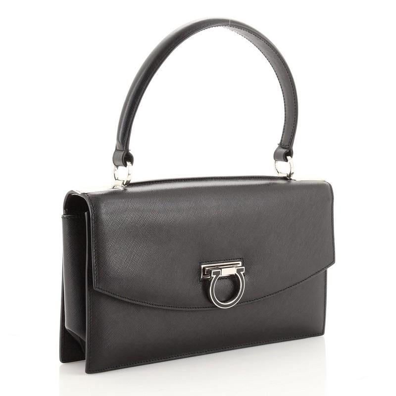 Black Salvatore Ferragamo Gancini Convertible Top Handle Bag Saffiano Leather E