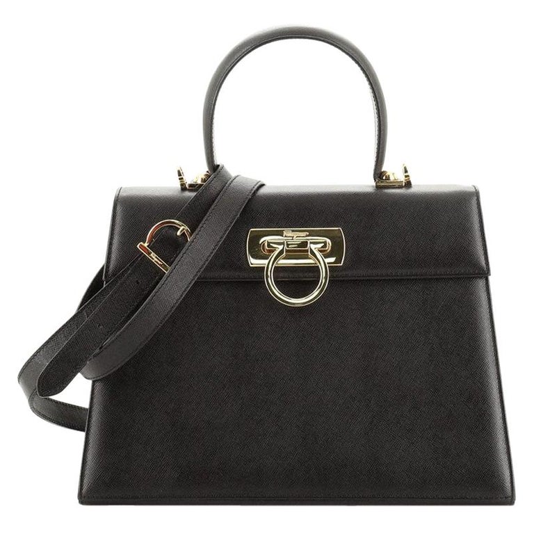 Salvatore Ferragamo Gancini Convertible Top Handle Bag Saffiano Leather ...