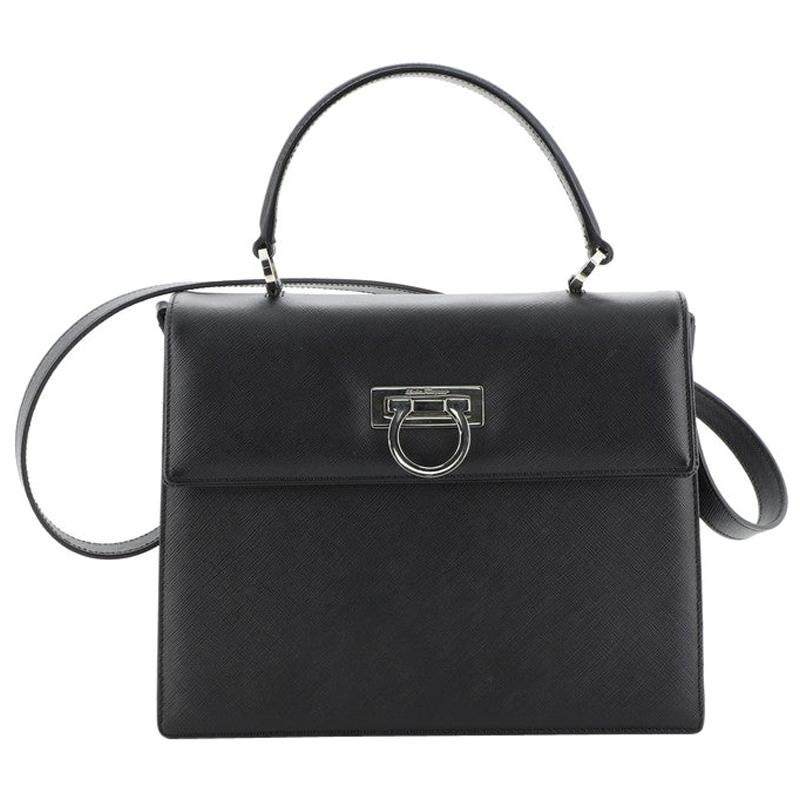 Salvatore Ferragamo Gancini Convertible Top Handle Bag Saffiano Leather Medium