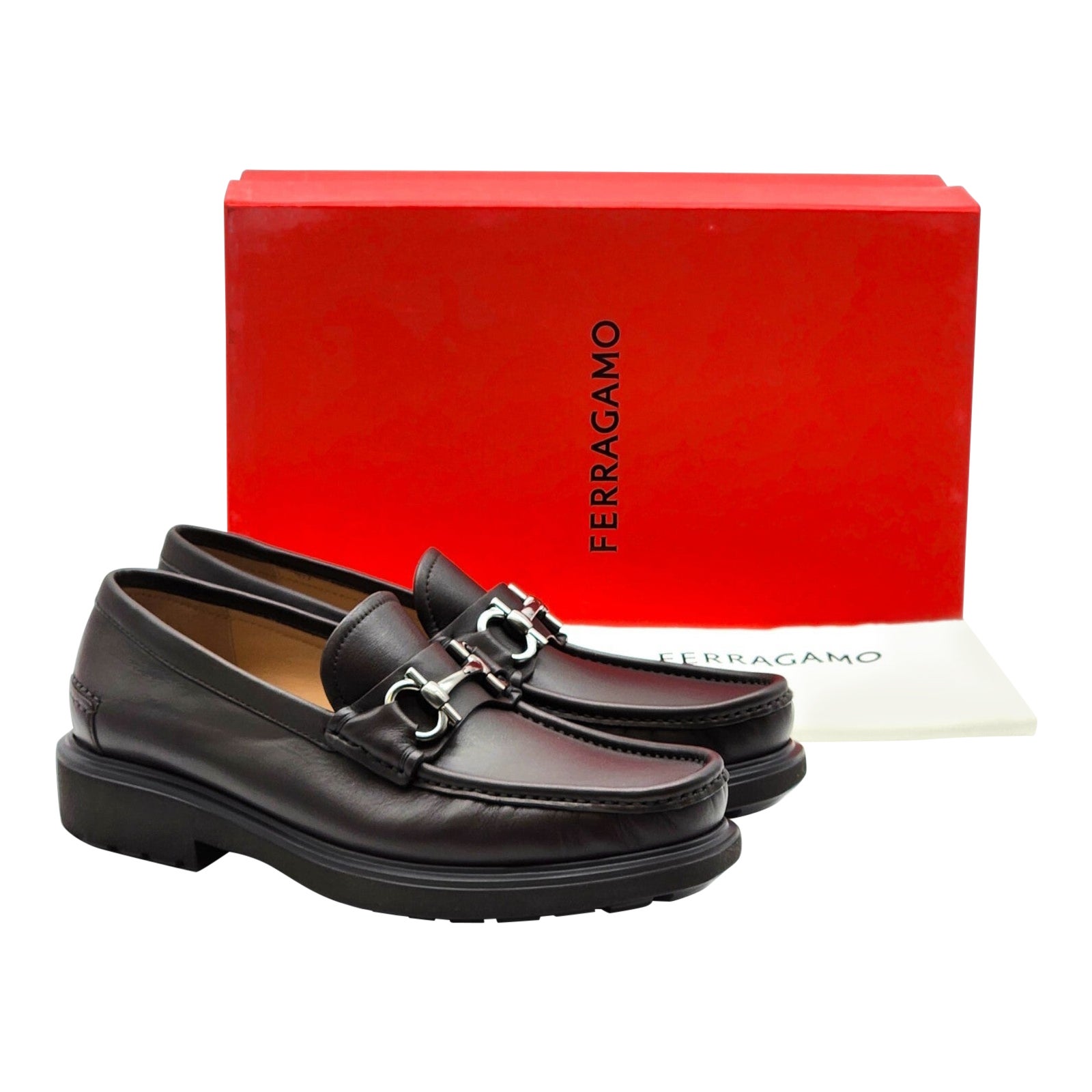 Salvatore Ferragamo Gancini Glasgow Men's Leather Loafers Brown EU 42.5 US 9.5 For Sale