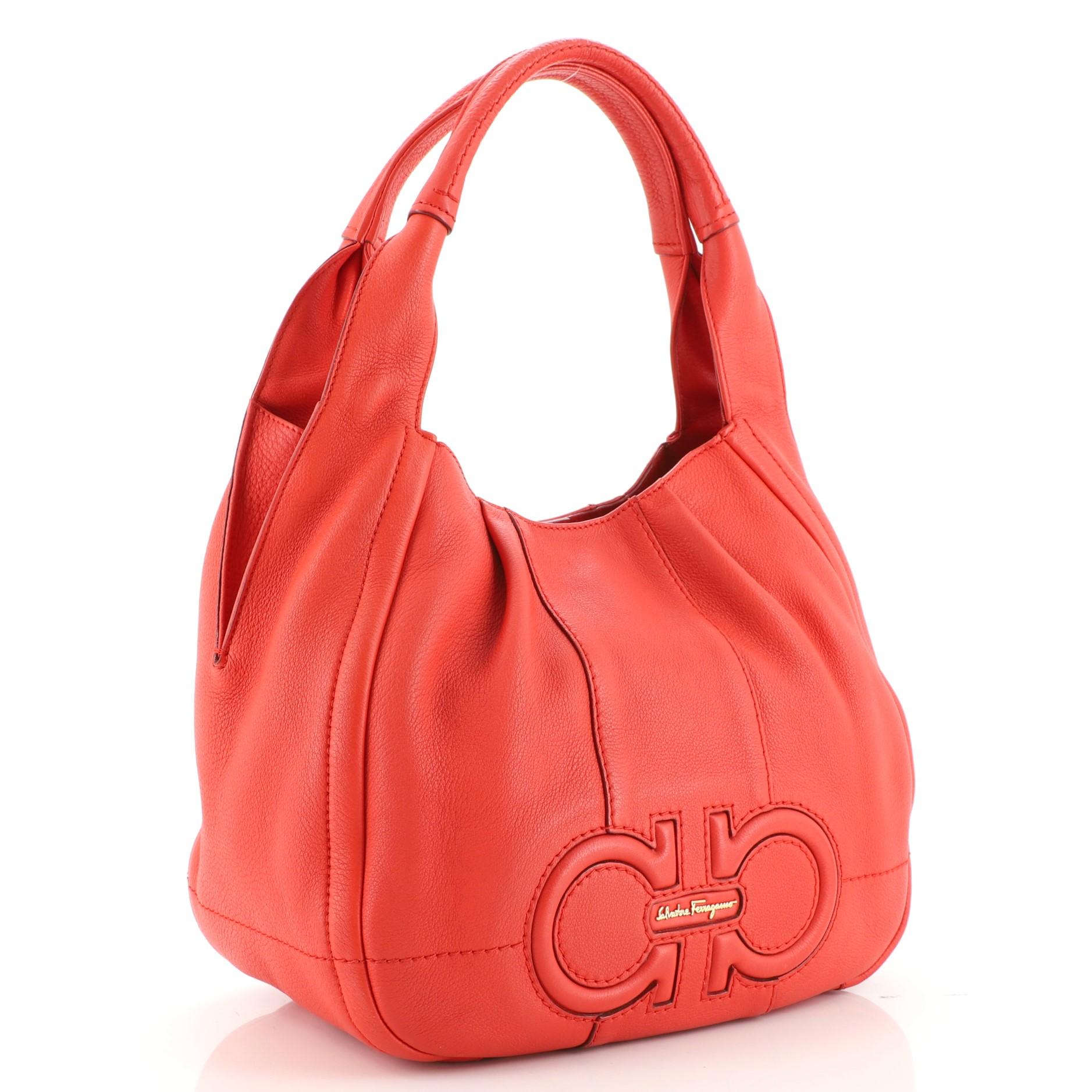 Red Salvatore Ferragamo Gancini Hobo Stitched Leather Medium