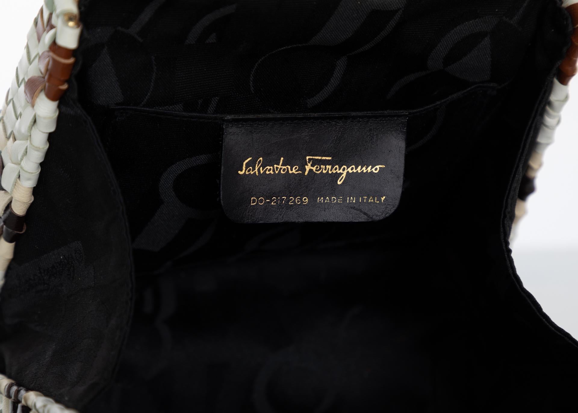 Salvatore Ferragamo Gancini Leather Intrecciato Top Handle Bag For Sale 1