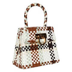 Vintage Salvatore Ferragamo Gancini Leather Intrecciato Top Handle Bag