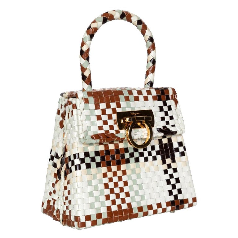 Salvatore Ferragamo Gancini Leather Intrecciato Top Handle Bag For Sale ...