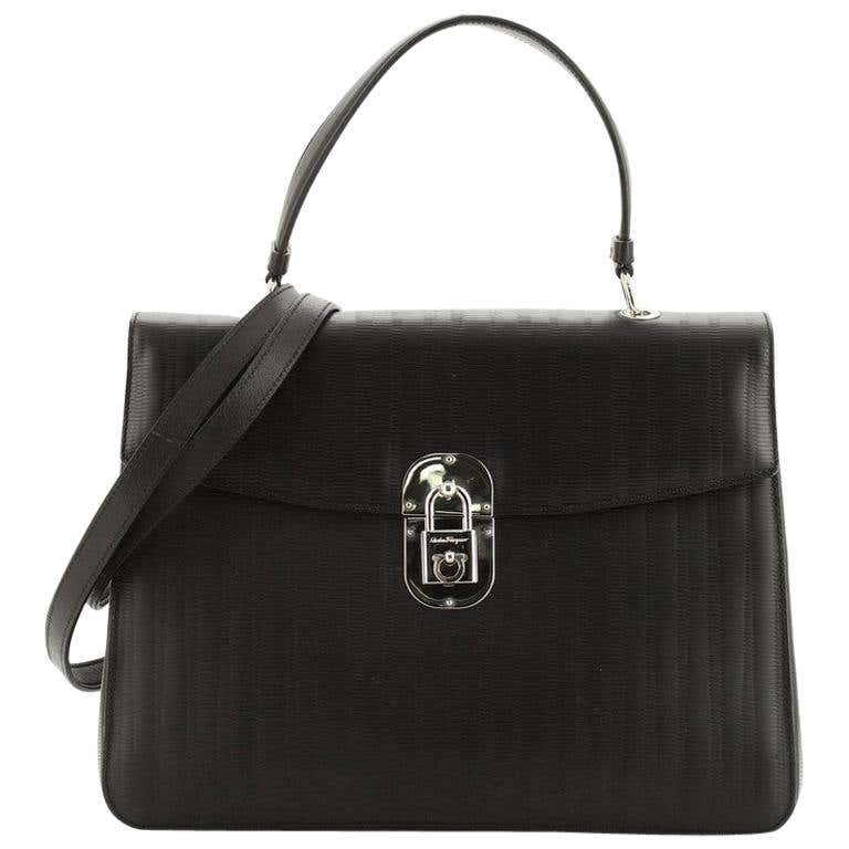 Salvatore Ferragamo Gancini Lock Top Handle Bag Textured Leather Medium ...