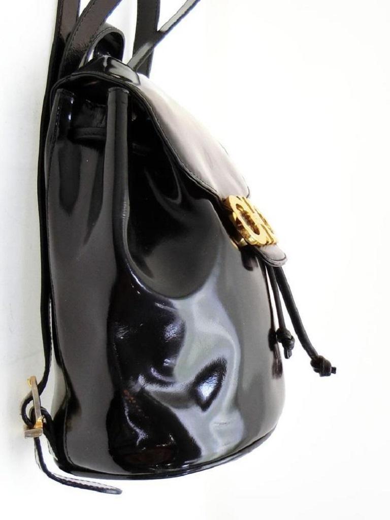 Women's Salvatore Ferragamo Gancini Logo 228043 Black Patent Leather Backpack For Sale