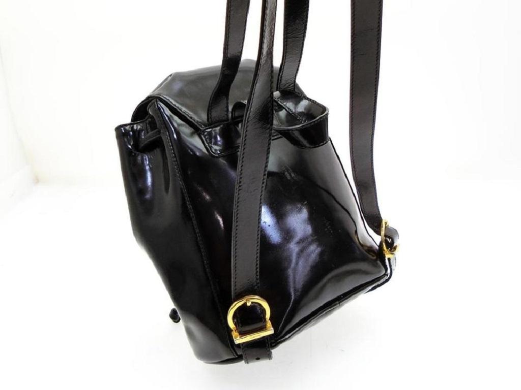 Salvatore Ferragamo Gancini Logo 228043 Black Patent Leather Backpack For Sale 1