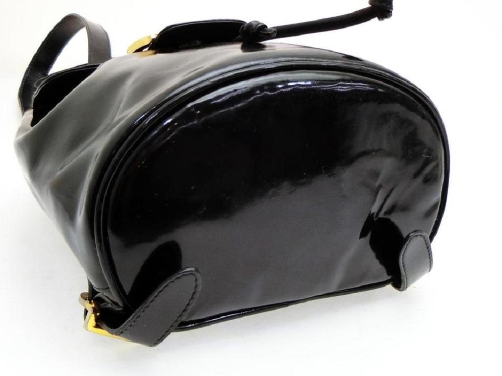 Salvatore Ferragamo Gancini Logo 228043 Black Patent Leather Backpack For Sale 2