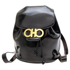 Salvatore Ferragamo Gancini Logo 228043 Black Patent Leather Backpack