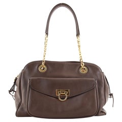 Salvatore Ferragamo Gancini Pocket Chain Bowler Bag Leather Medium