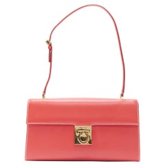 SALVATORE FERRAGAMO Gancini red overstitch gold buckle structured shoulder bag