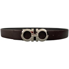 SALVATORE FERRAGAMO Gancini Reversible Size 40 Black & Brown Leather Belt