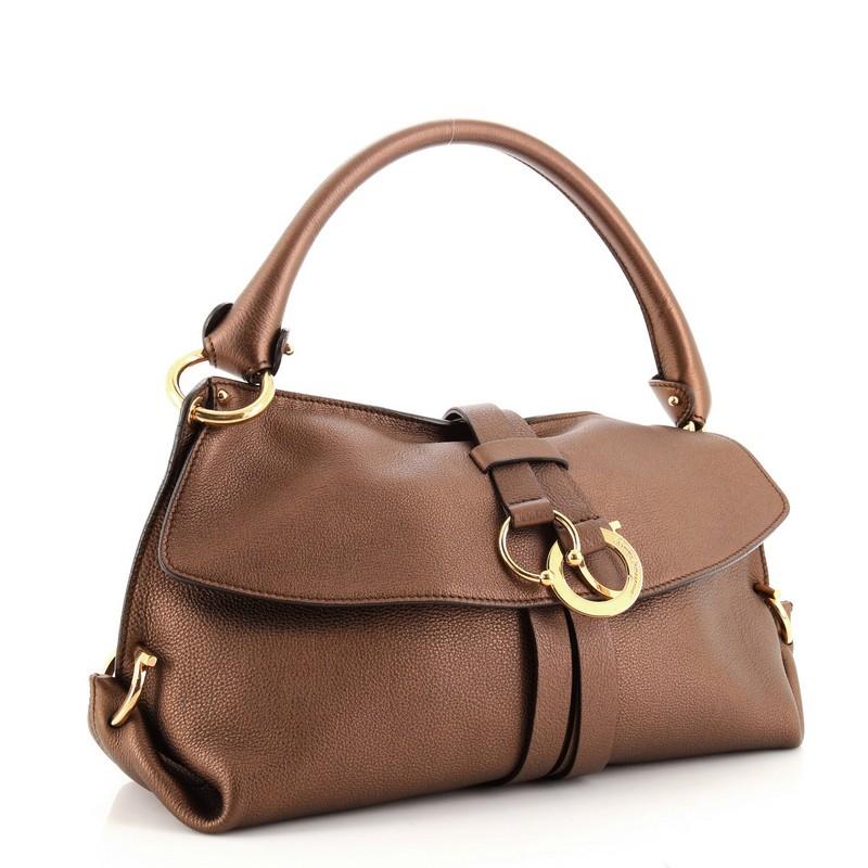 Brown Salvatore Ferragamo Gancini Ring Flap Hobo Bag Leather