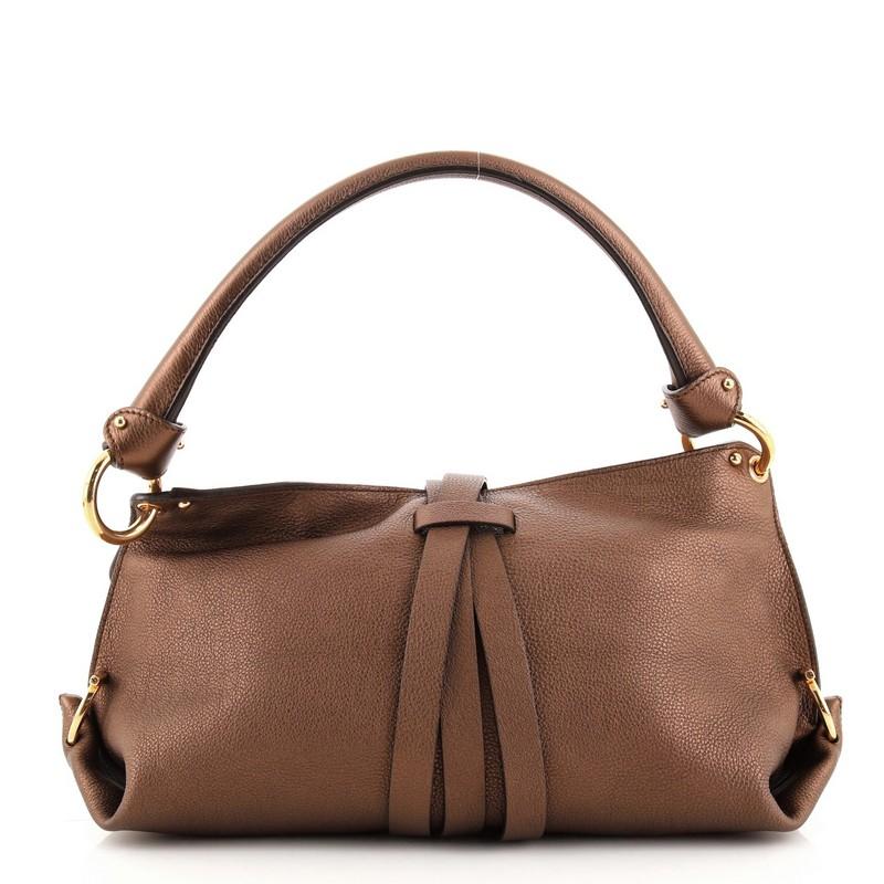 Salvatore Ferragamo Gancini Ring Flap Hobo Bag Leather In Good Condition In NY, NY