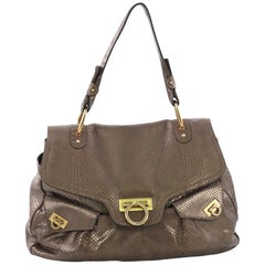 Salvatore Ferragamo Gancini Top Handle Bag Python Large
