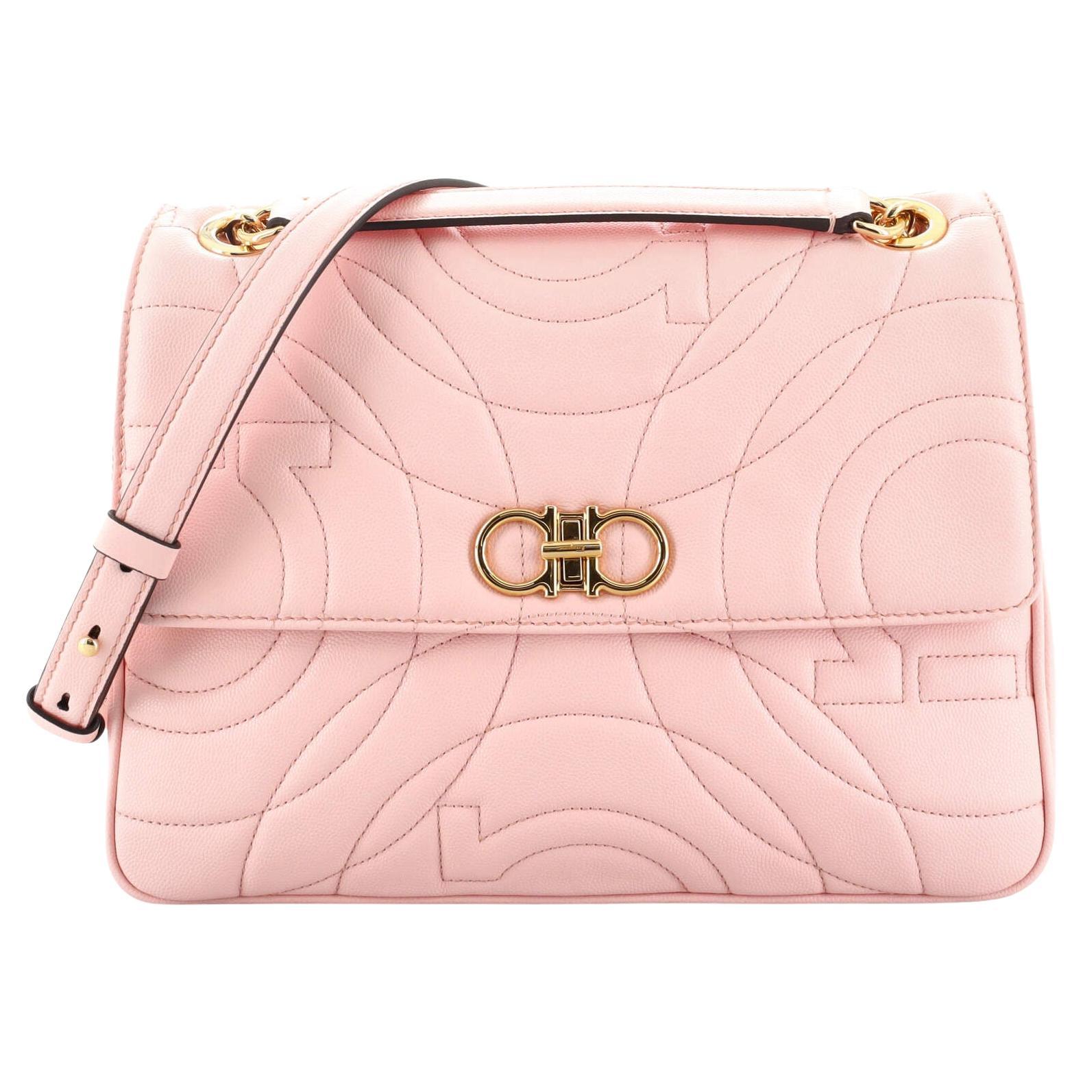 Salvatore Ferragamo Gancini Turnlock Chain Flap Bag Gancini Quilted Grain