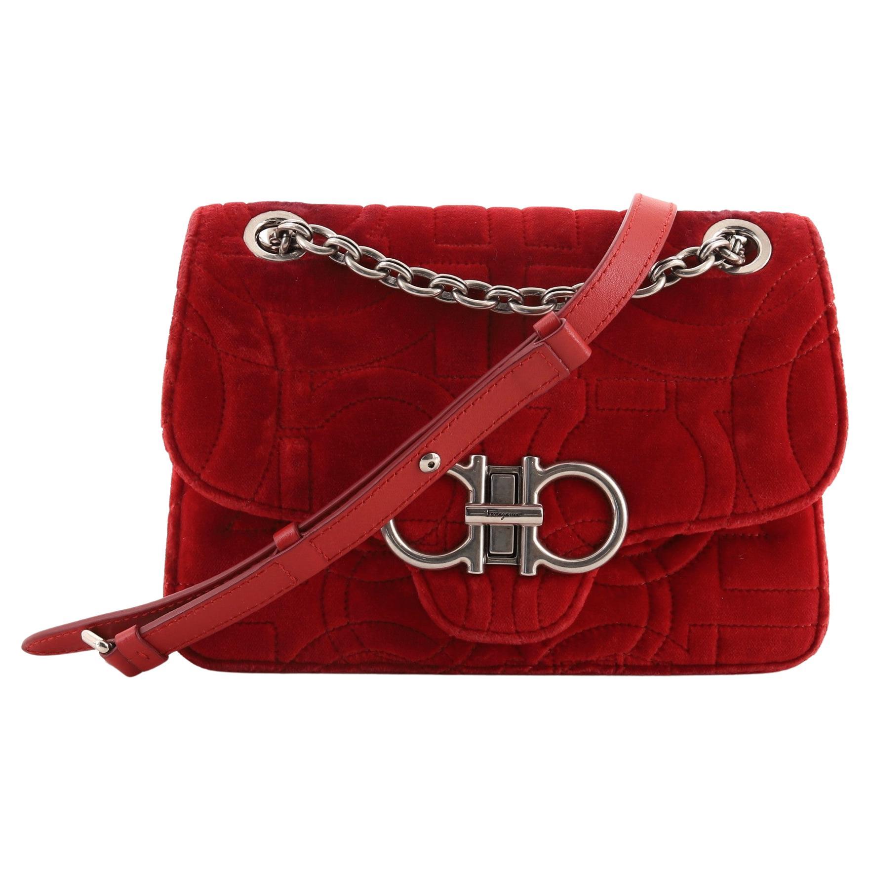 Salvatore Ferragamo Gancini Turnlock Flap Bag Gancini Quilted Velvet Small