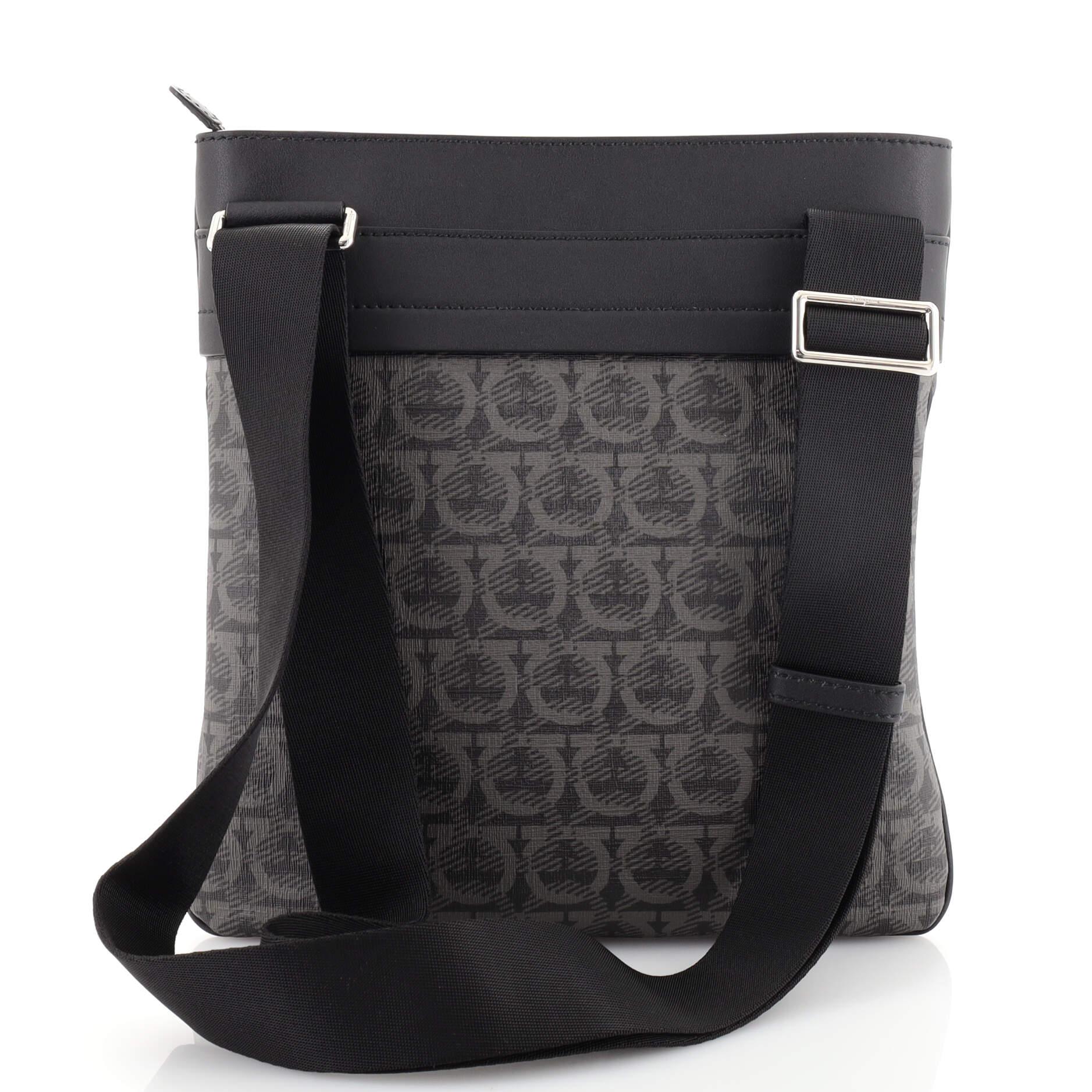 Salvatore Ferragamo Gancini Zip Messenger Bag Printed Coated Canvas Medium In Good Condition In NY, NY