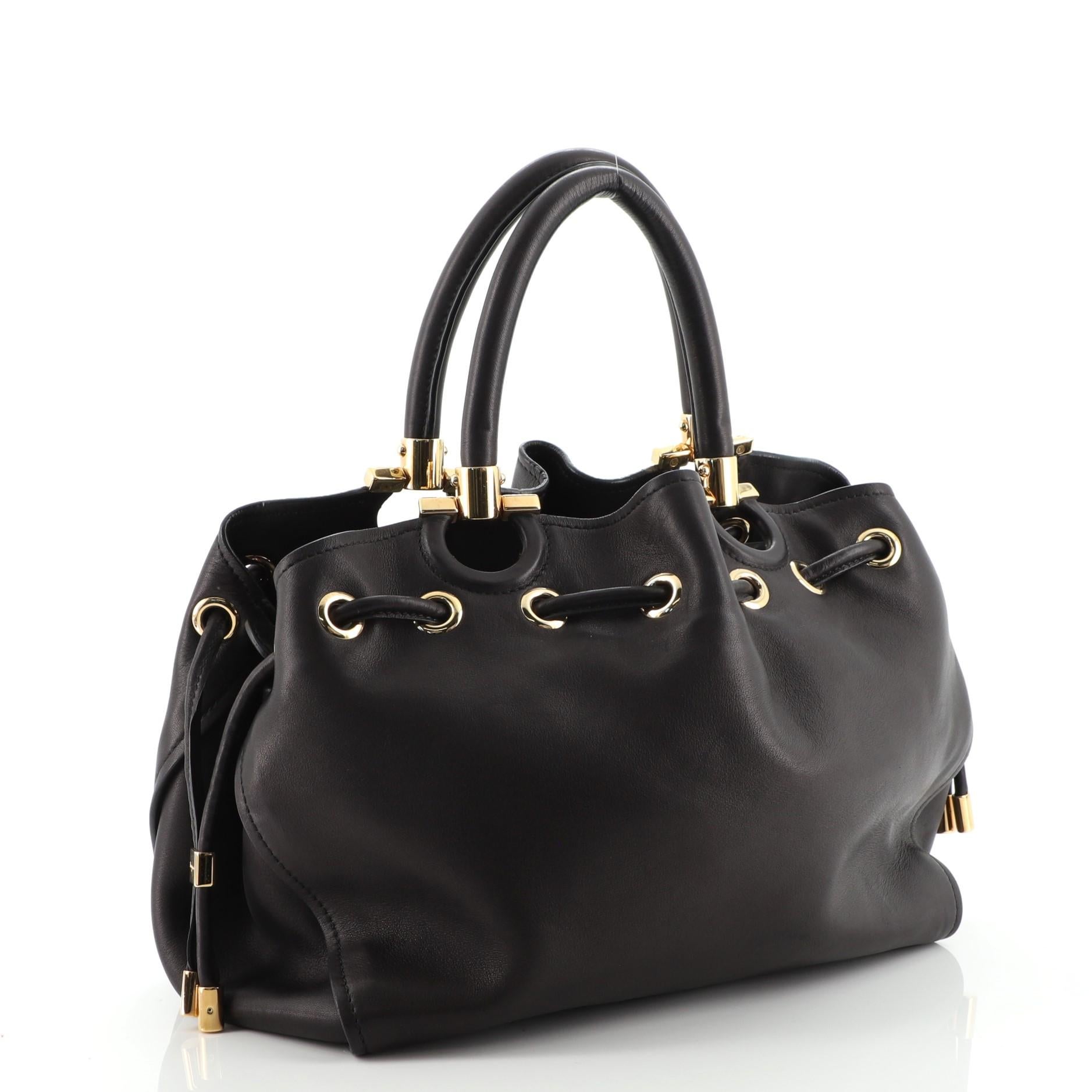 Nero Salvatore Ferragamo Gancio Drawstring Tote Bag Pelle Media