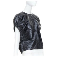 SALVATORE FERRAGAMO gathered lambskin leather cap sleeve tie blouse IT38 XS