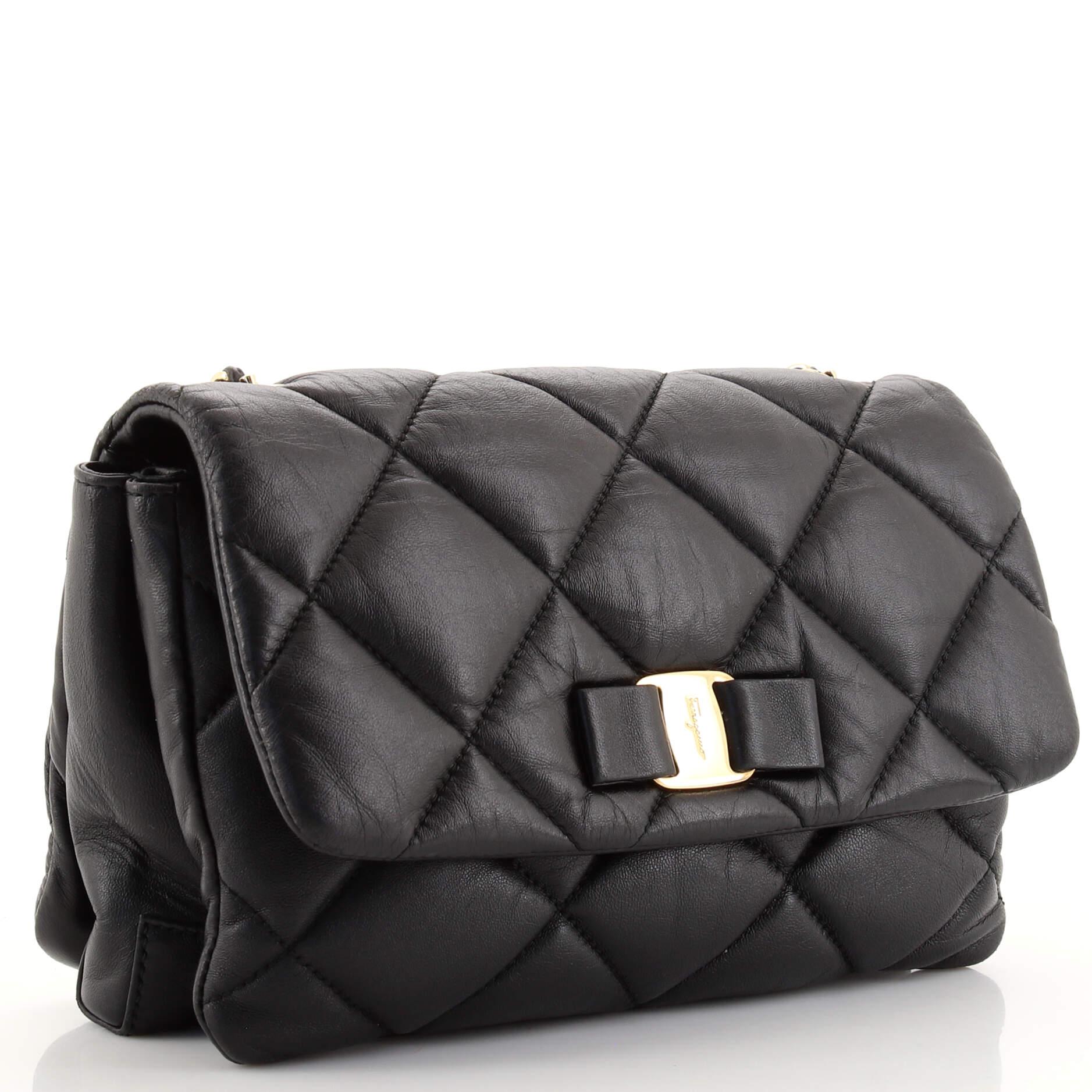 Black Salvatore Ferragamo Gelly Flap Bag Quilted Leather Small