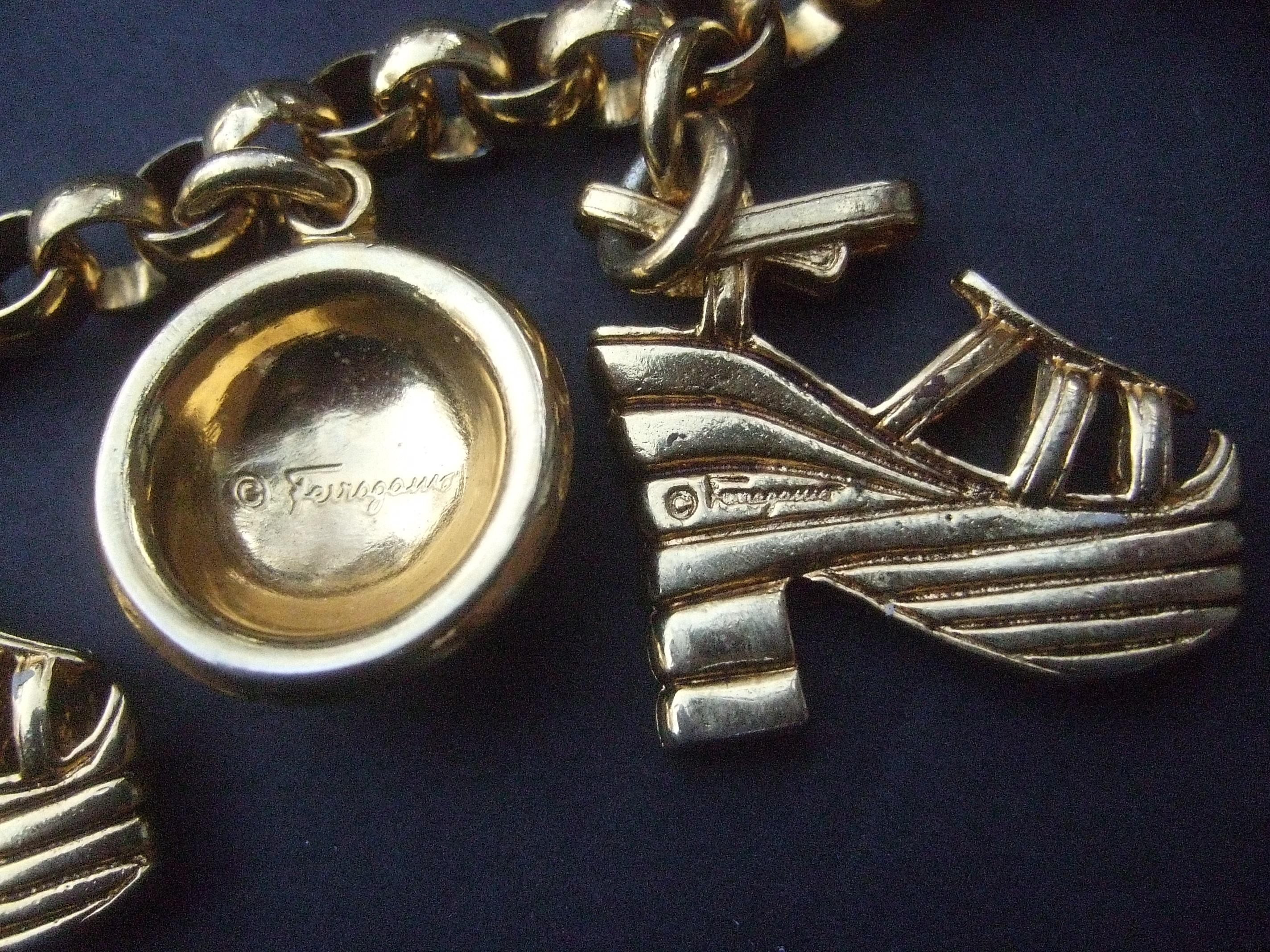 Salvatore Ferragamo Gilt Metal Shoe Themed Charm Bracelet c 1990s For Sale 4